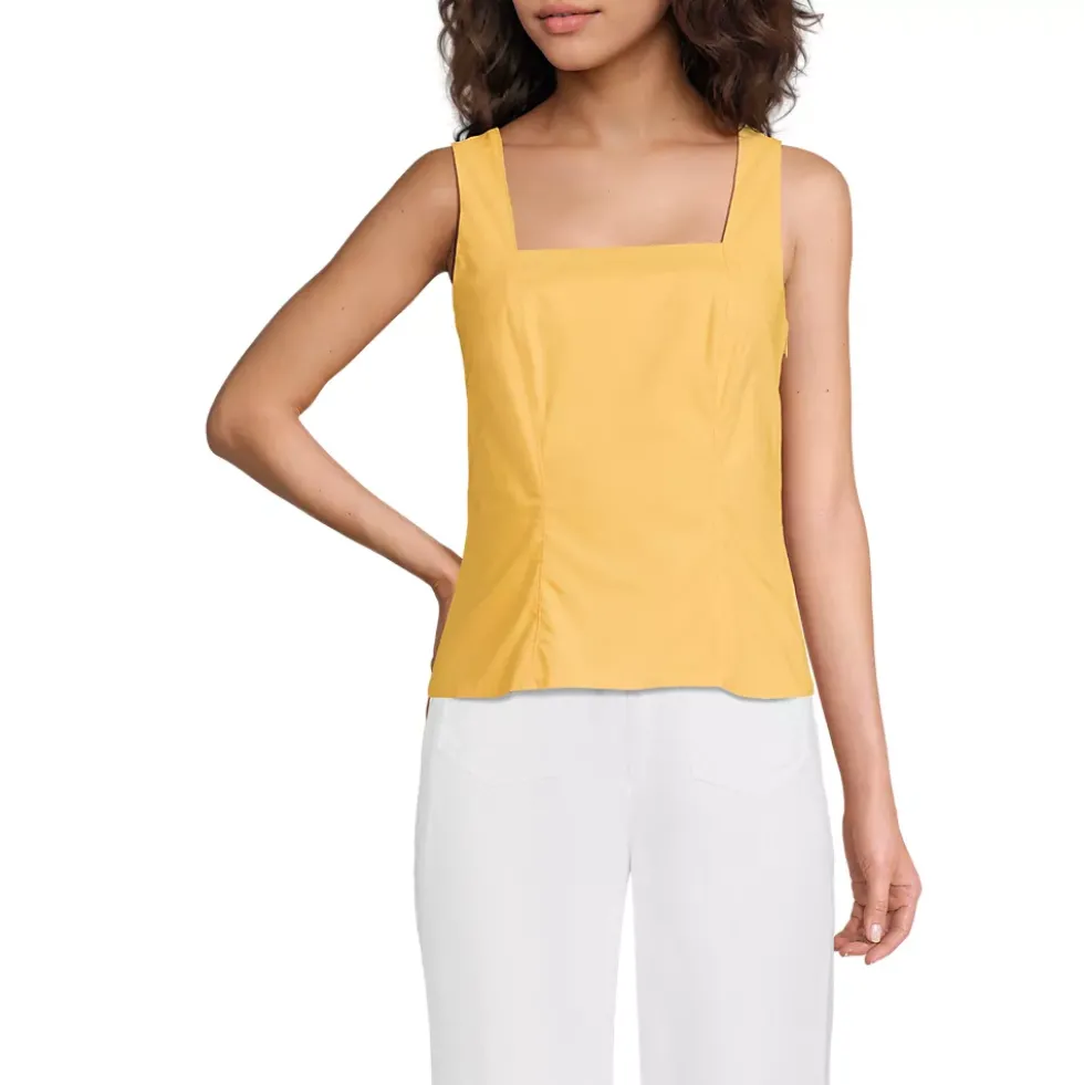 Women's Poplin Princess Seam Square Neck Sleeveless Top