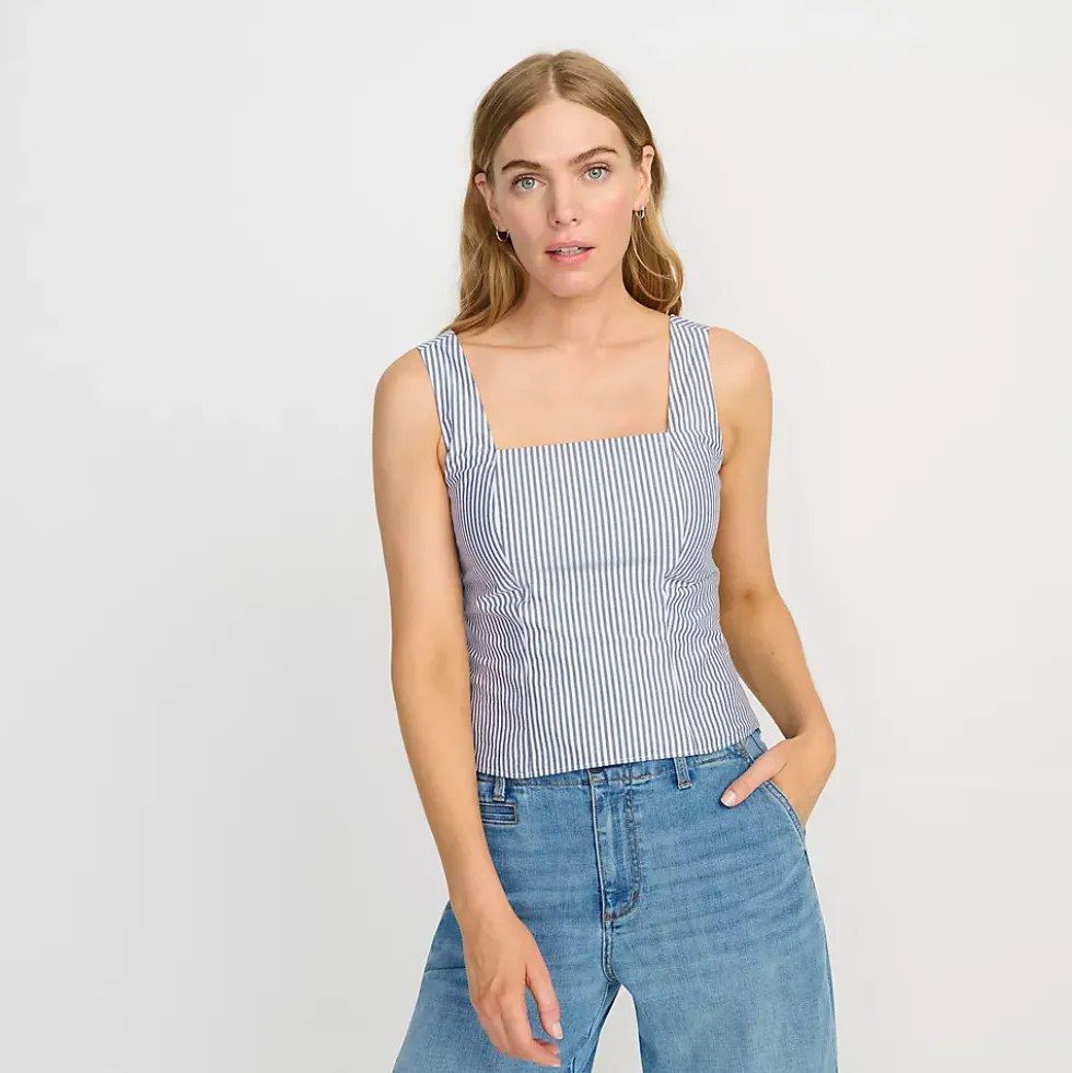 Women's Poplin Princess Seam Square Neck Sleeveless Top