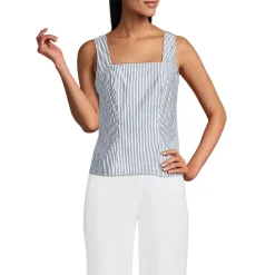 Women's Poplin Princess Seam Square Neck Sleeveless Top
