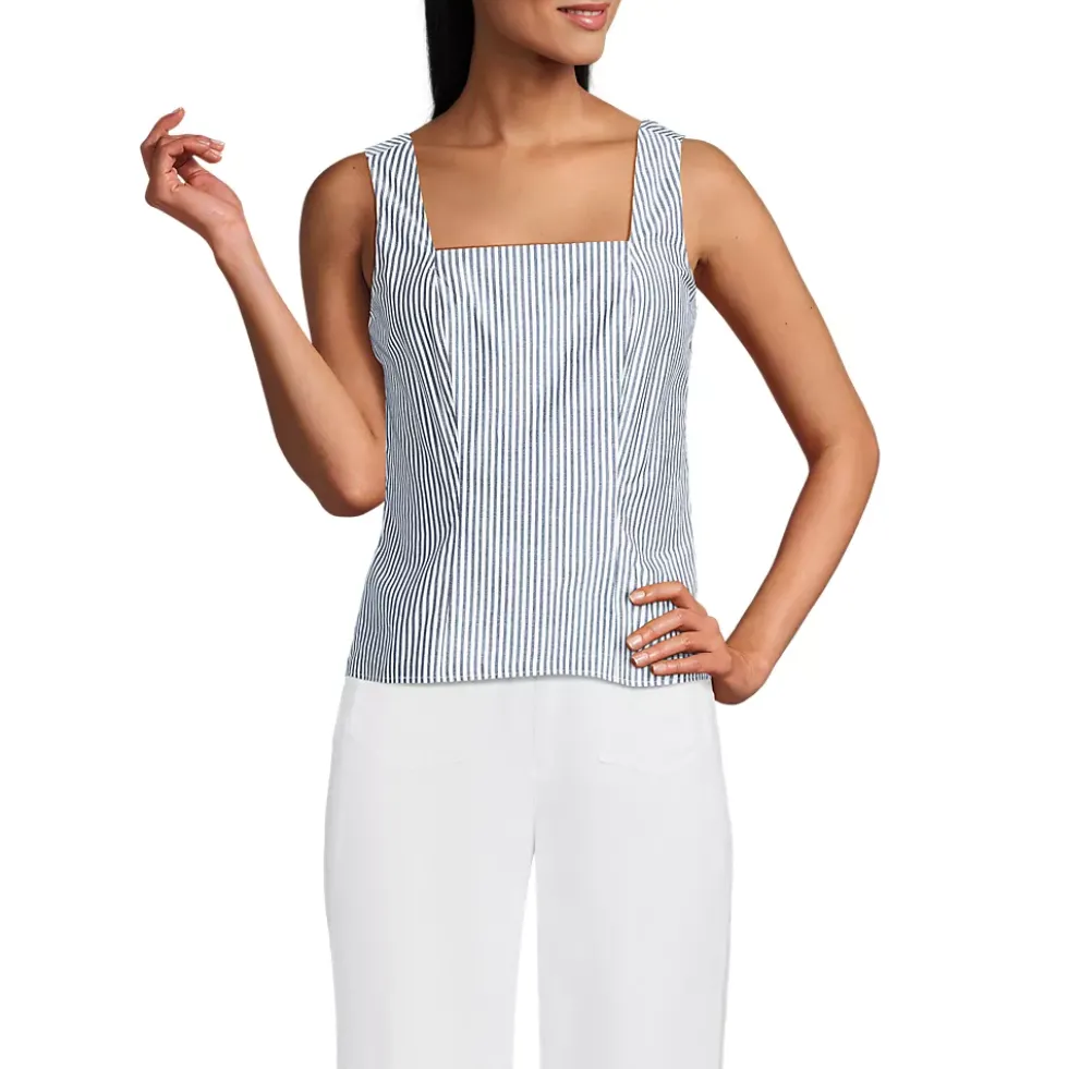 Women's Poplin Princess Seam Square Neck Sleeveless Top