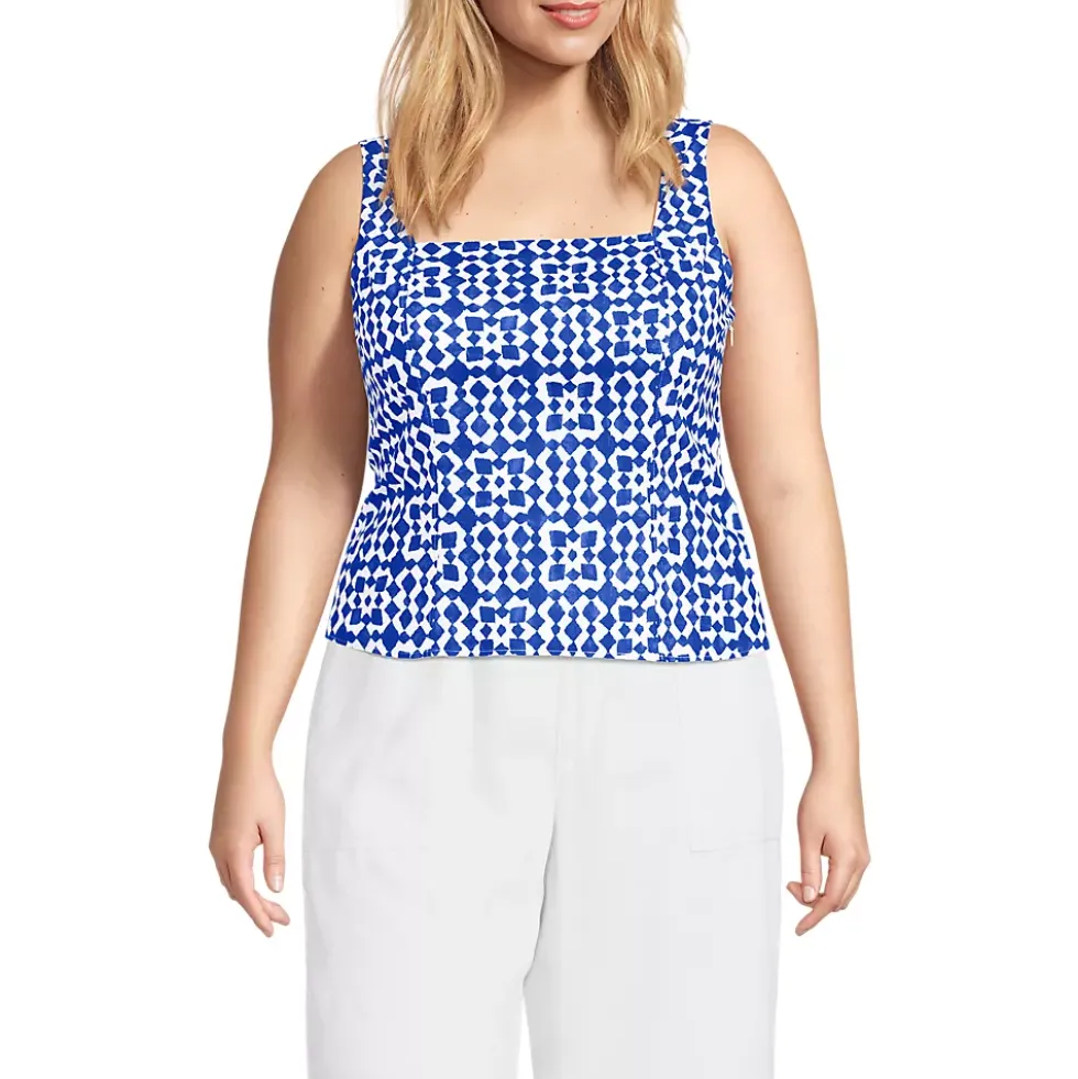 Women's Poplin Princess Seam Square Neck Sleeveless Top