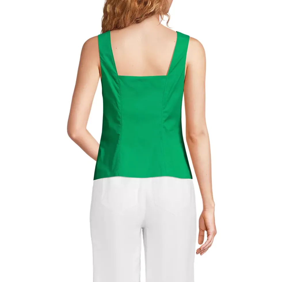Women's Poplin Princess Seam Square Neck Sleeveless Top