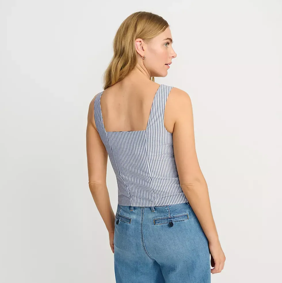 Women's Poplin Princess Seam Square Neck Sleeveless Top