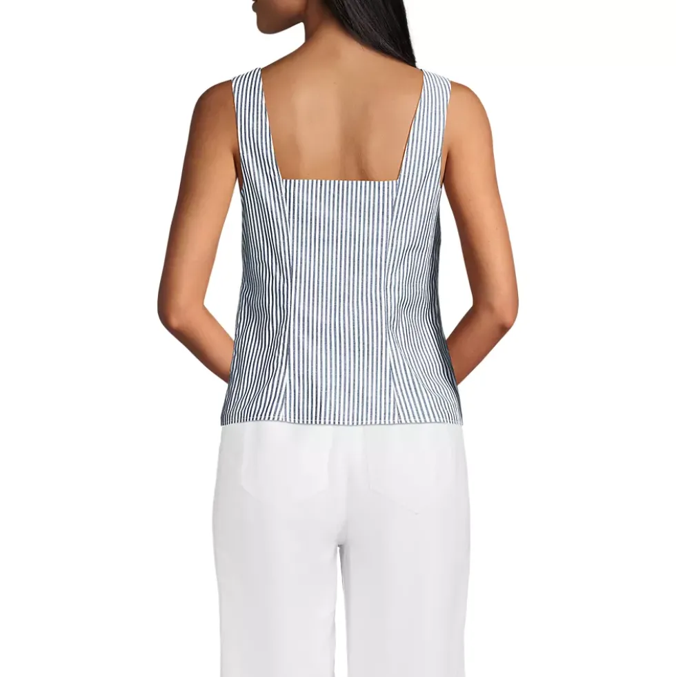Women's Poplin Princess Seam Square Neck Sleeveless Top