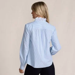 Women's Poplin Ruffle Button Front Shirt