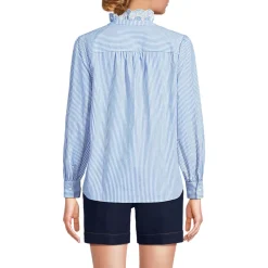 Women's Poplin Ruffle Button Front Shirt