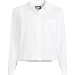 Women's Poplin Ruffle Button Front Cropped Shirt
