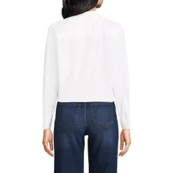 Women's Poplin Ruffle Button Front Cropped Shirt