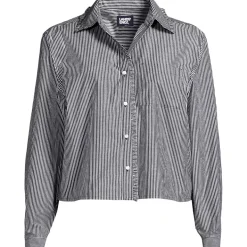 Women's Poplin Ruffle Button Front Cropped Shirt