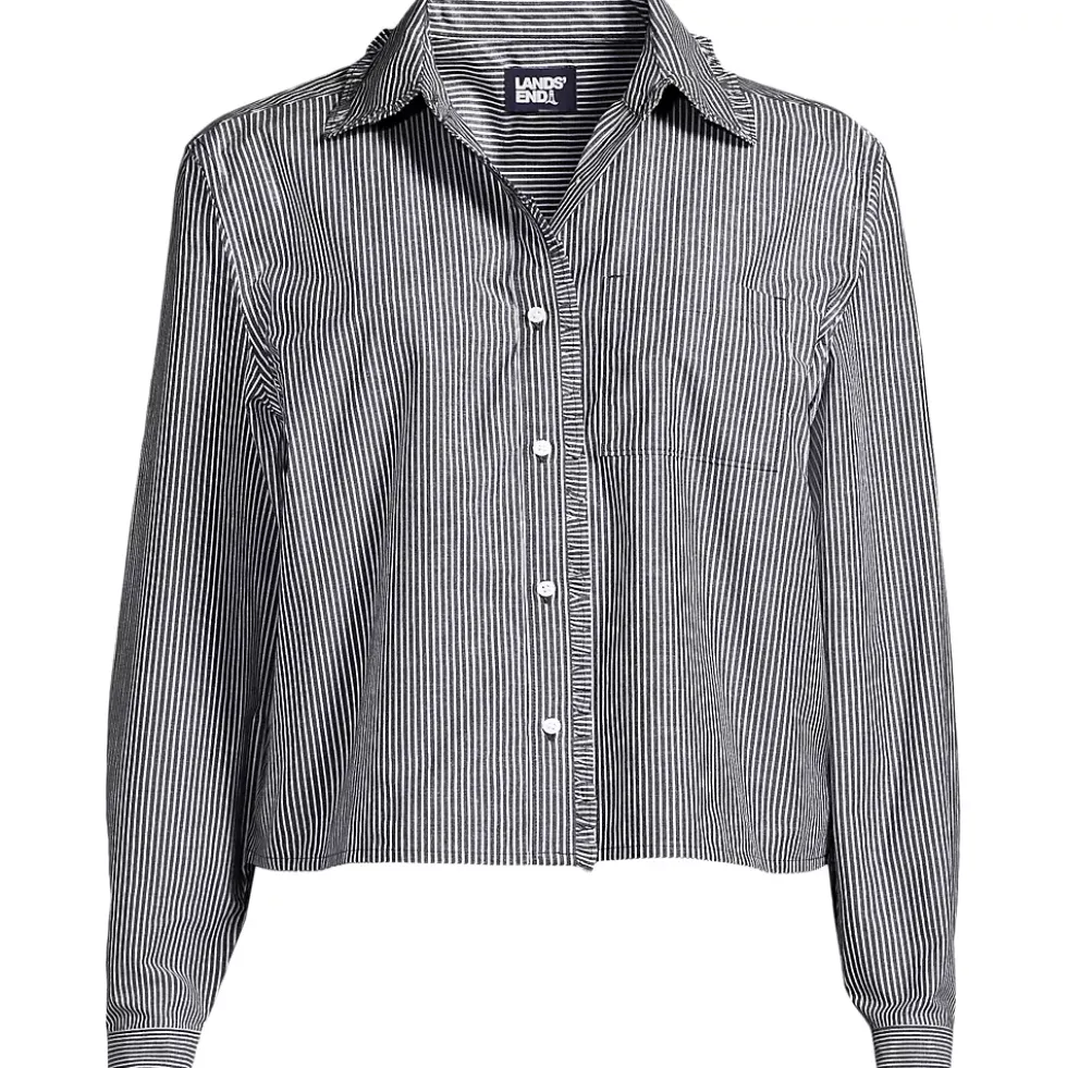 Women's Poplin Ruffle Button Front Cropped Shirt