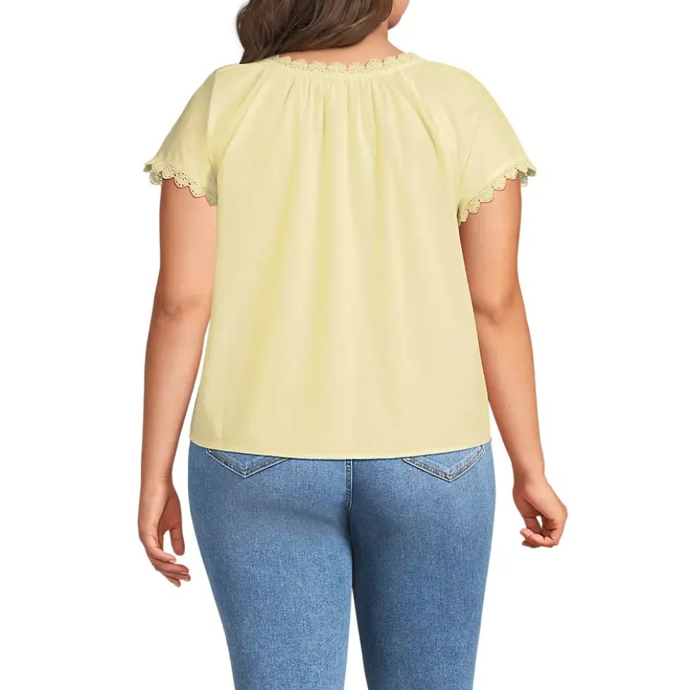Women's Poplin Short Sleeve Pintuck Blouse