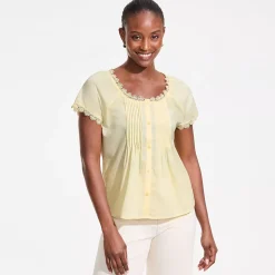 Women's Poplin Short Sleeve Pintuck Blouse