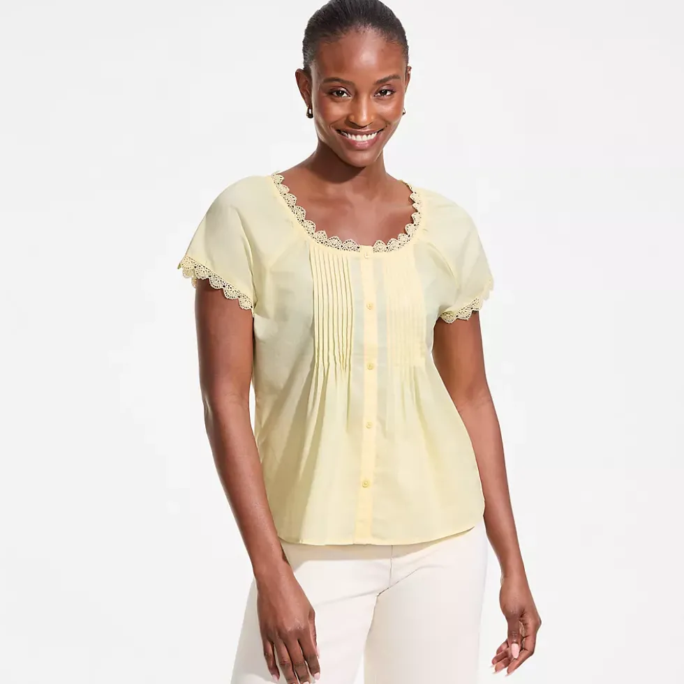 Women's Poplin Short Sleeve Pintuck Blouse