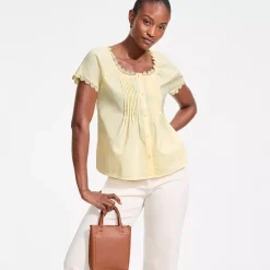 Women's Poplin Short Sleeve Pintuck Blouse