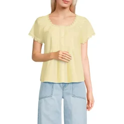 Women's Poplin Short Sleeve Pintuck Blouse