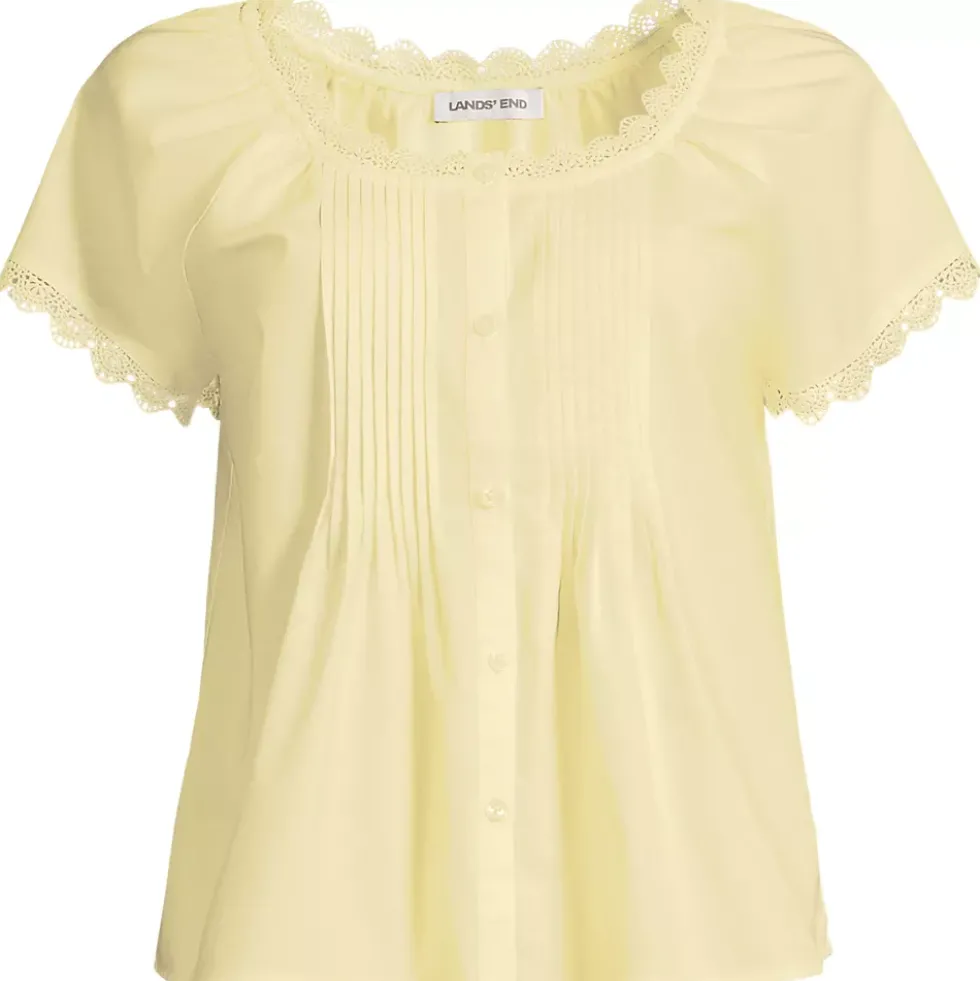 Women's Poplin Short Sleeve Pintuck Blouse