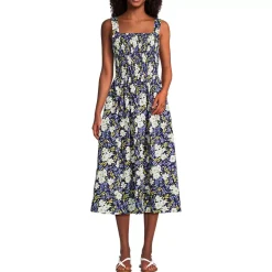 Women's Poplin Smocked Bodice Midi Dress