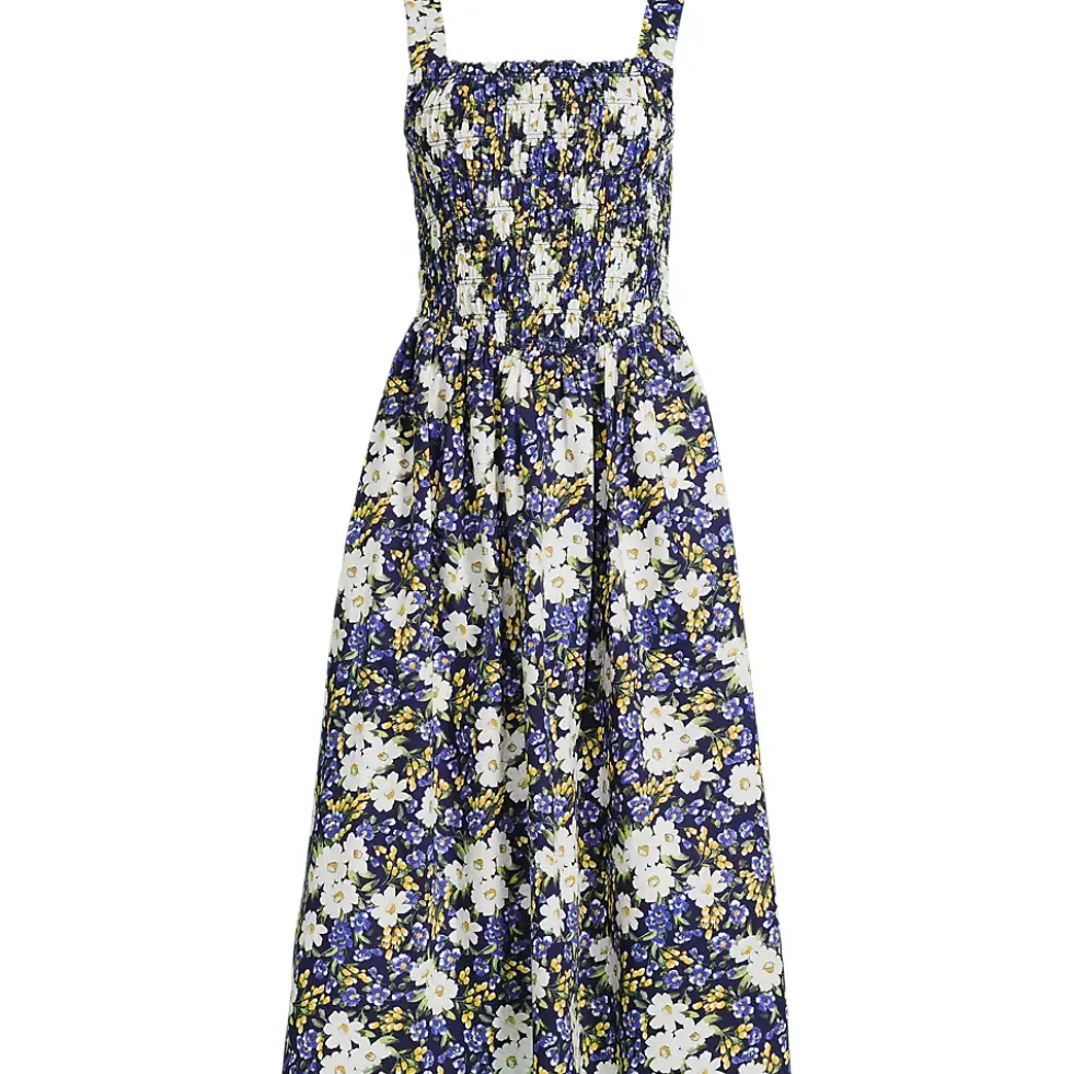 Women's Poplin Smocked Bodice Midi Dress