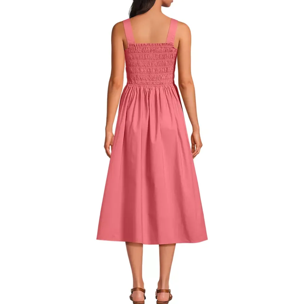 Women's Poplin Smocked Bodice Midi Dress