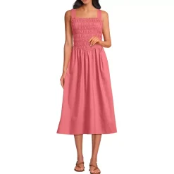 Women's Poplin Smocked Bodice Midi Dress