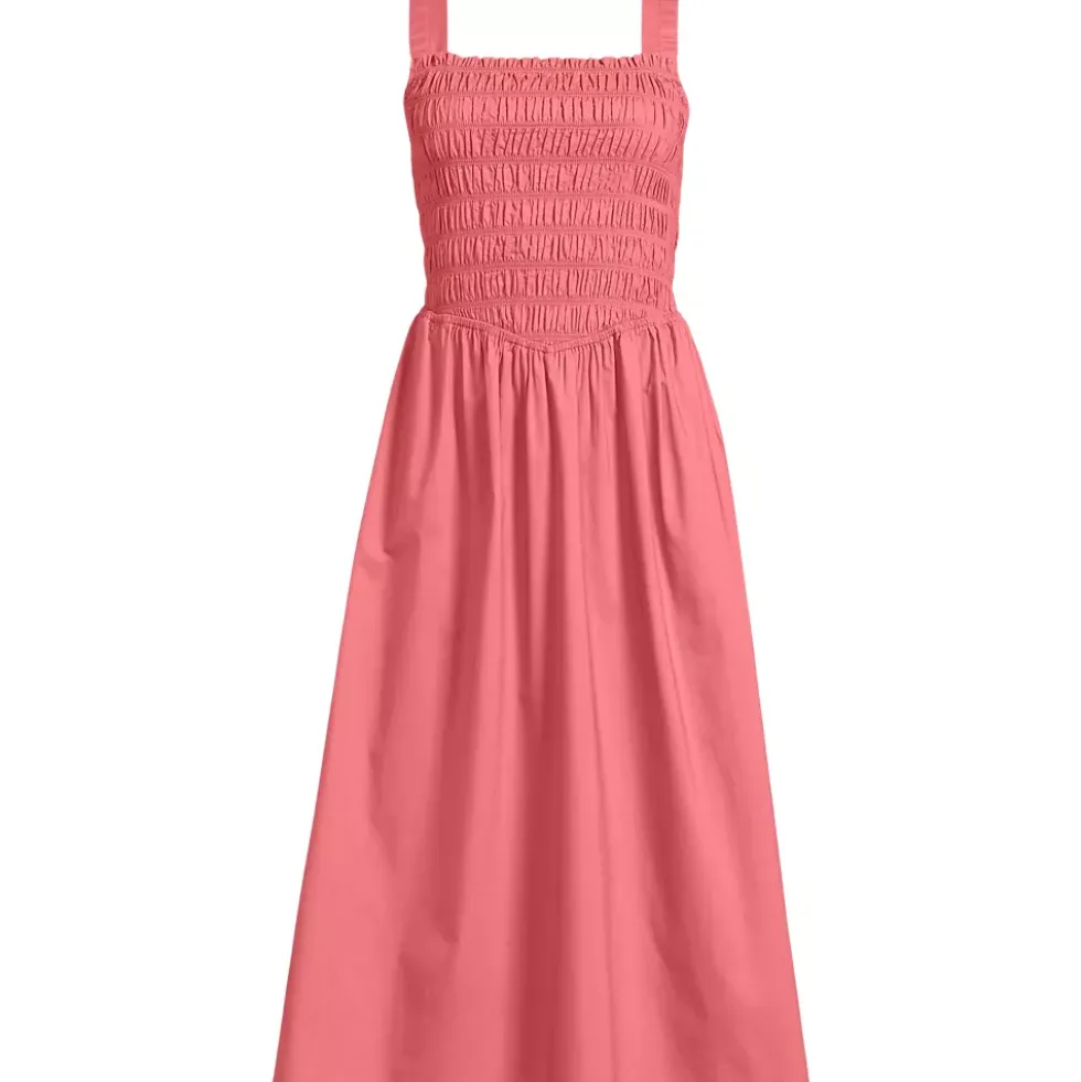 Women's Poplin Smocked Bodice Midi Dress