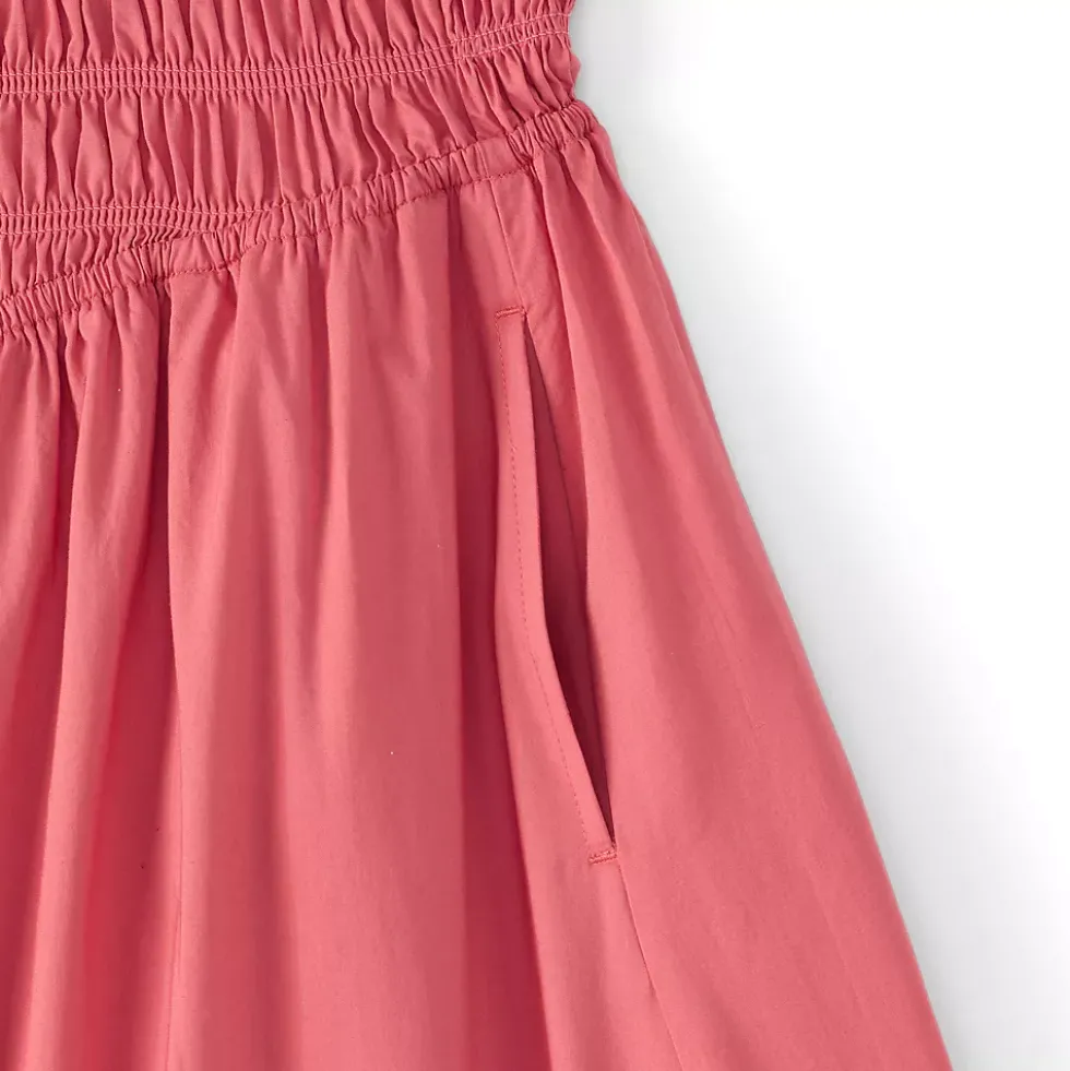 Women's Poplin Smocked Bodice Midi Dress