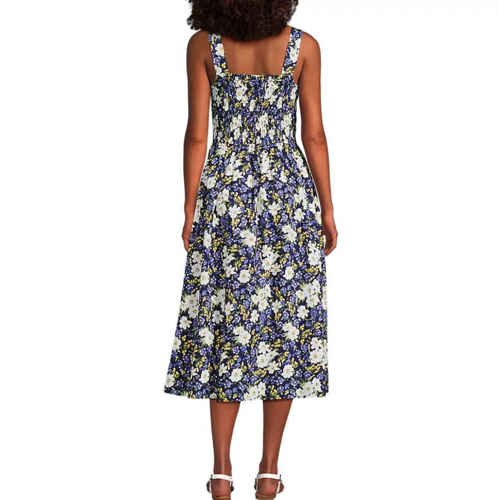 Women's Poplin Smocked Bodice Midi Dress