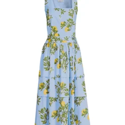 Women's Poplin Square Neck Midi Tie Waist Dress