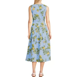 Women's Poplin Square Neck Midi Tie Waist Dress