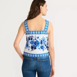 Women's Poplin Square Neck Tank Top