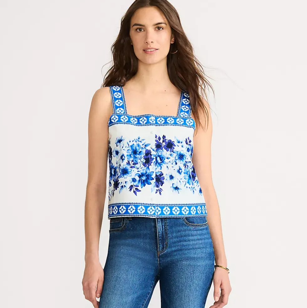 Women's Poplin Square Neck Tank Top