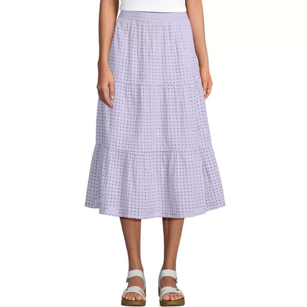 Women's Poplin Tiered Eyelet Midi Skirt
