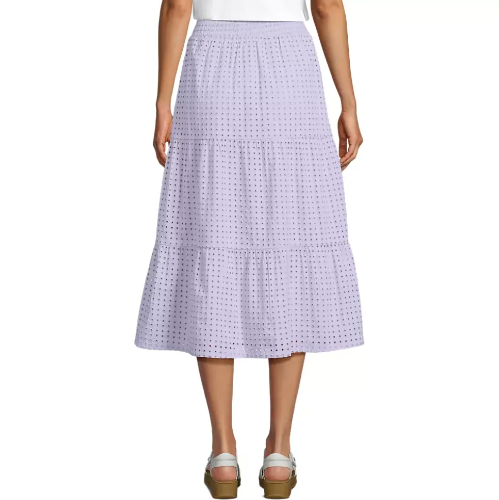 Women's Poplin Tiered Eyelet Midi Skirt