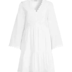 Women's Poplin V Neck Embroidered Dress