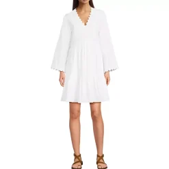 Women's Poplin V Neck Embroidered Dress
