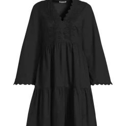 Women's Poplin V Neck Embroidered Dress
