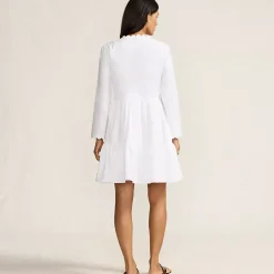 Women's Poplin V Neck Embroidered Dress