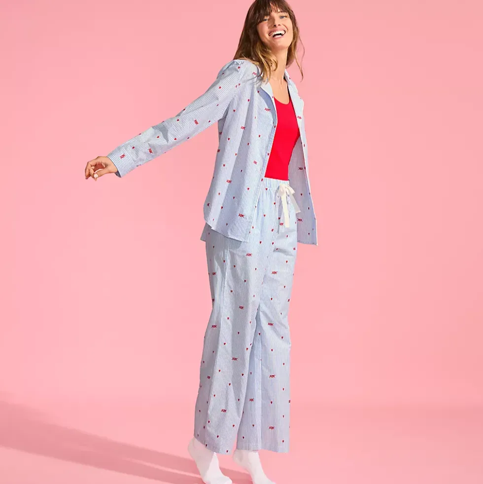 Women's Poplin Wide Leg Sleep Pants