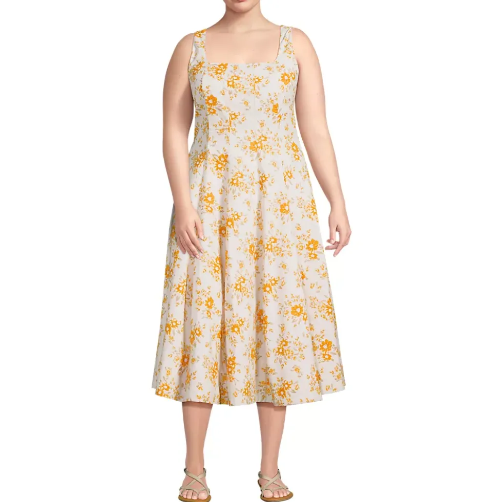 Women's Princess Seamed Cotton Poplin Midi Dress