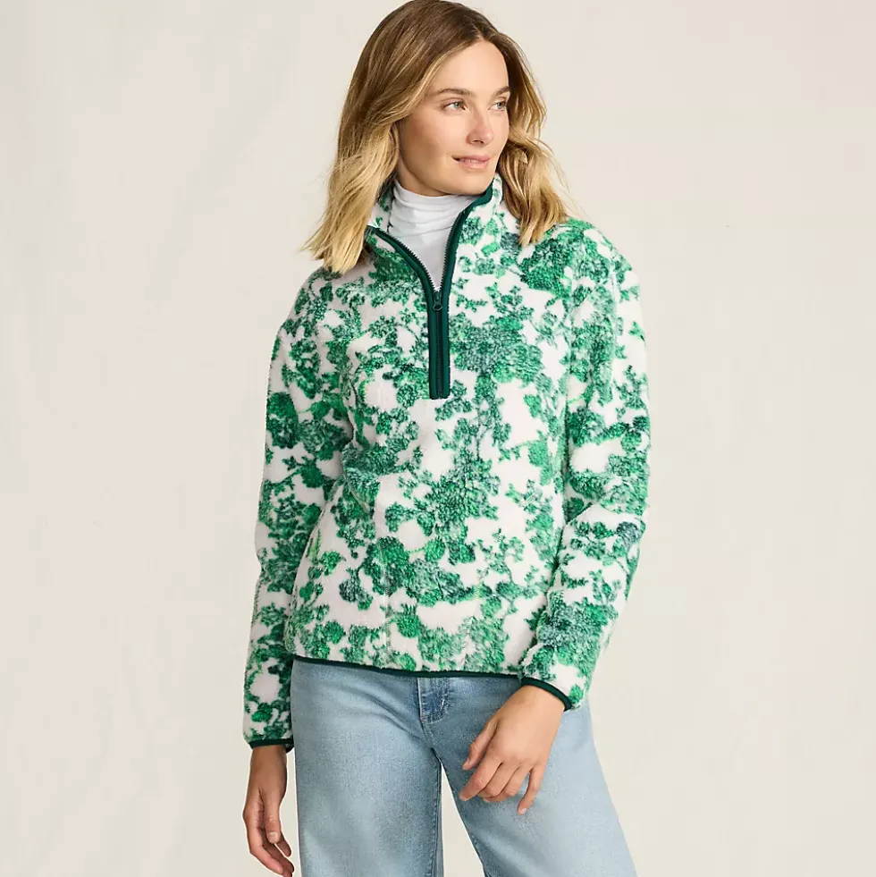 Women's Print Half Zip Cozy Sherpa Fleece Pullover