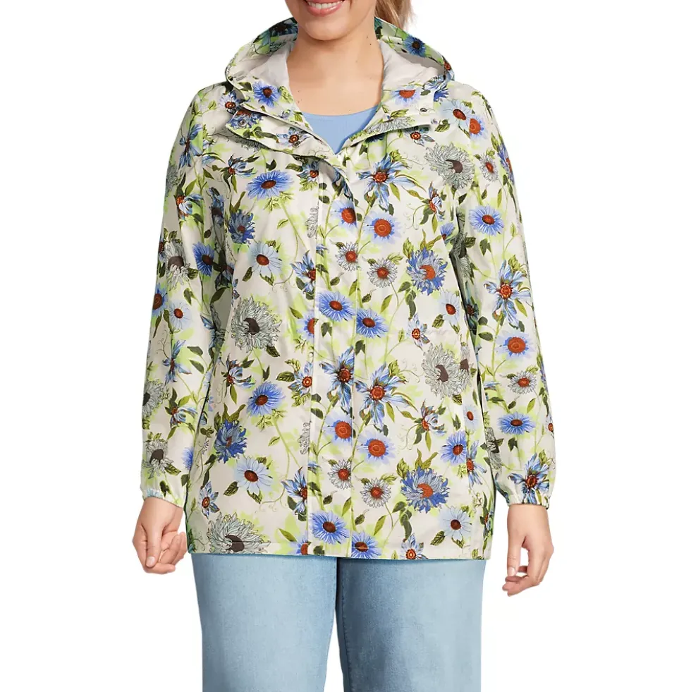 Women's Print Waterproof Hooded Packable Raincoat