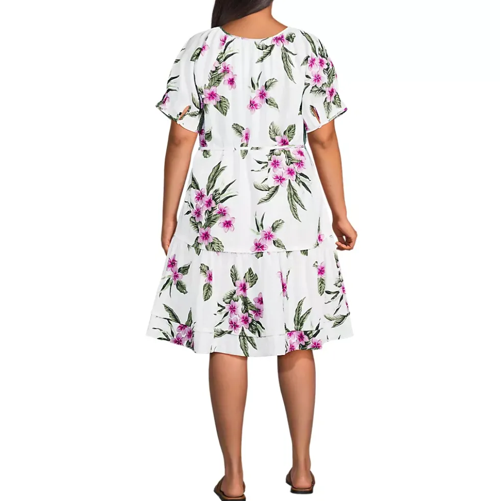 Women's Puff Sleeve Pleated Linen Knee Length Dress