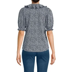 Women's Puff Sleeve Slub Ruffle Pintuck Top