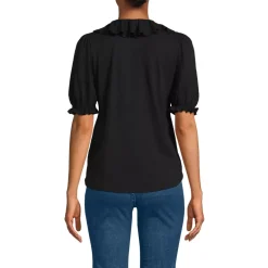 Women's Puff Sleeve Slub Ruffle Pintuck Top