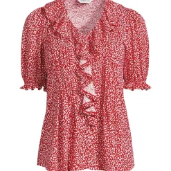 Women's Puff Sleeve Slub Ruffle Pintuck Top