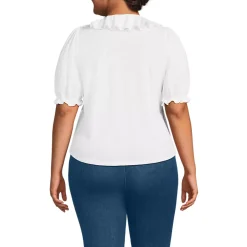 Women's Puff Sleeve Slub Ruffle Pintuck Top
