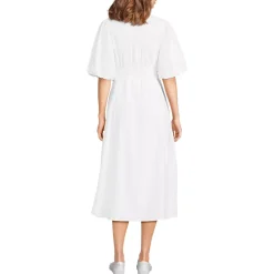 Women's Puff Sleeve Smocked Waist V Neck Dress