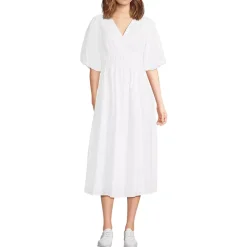 Women's Puff Sleeve Smocked Waist V Neck Dress