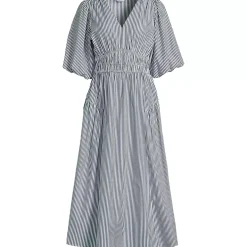 Women's Puff Sleeve Smocked Waist V Neck Dress