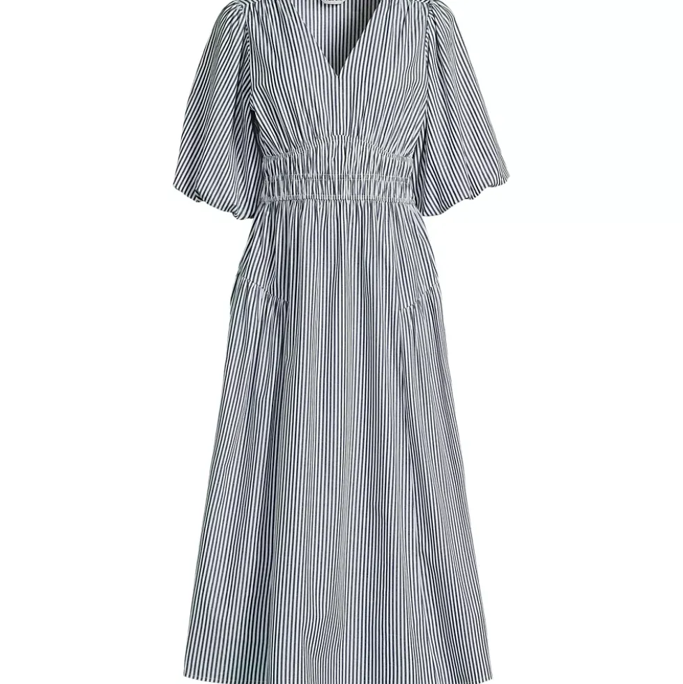 Women's Puff Sleeve Smocked Waist V Neck Dress